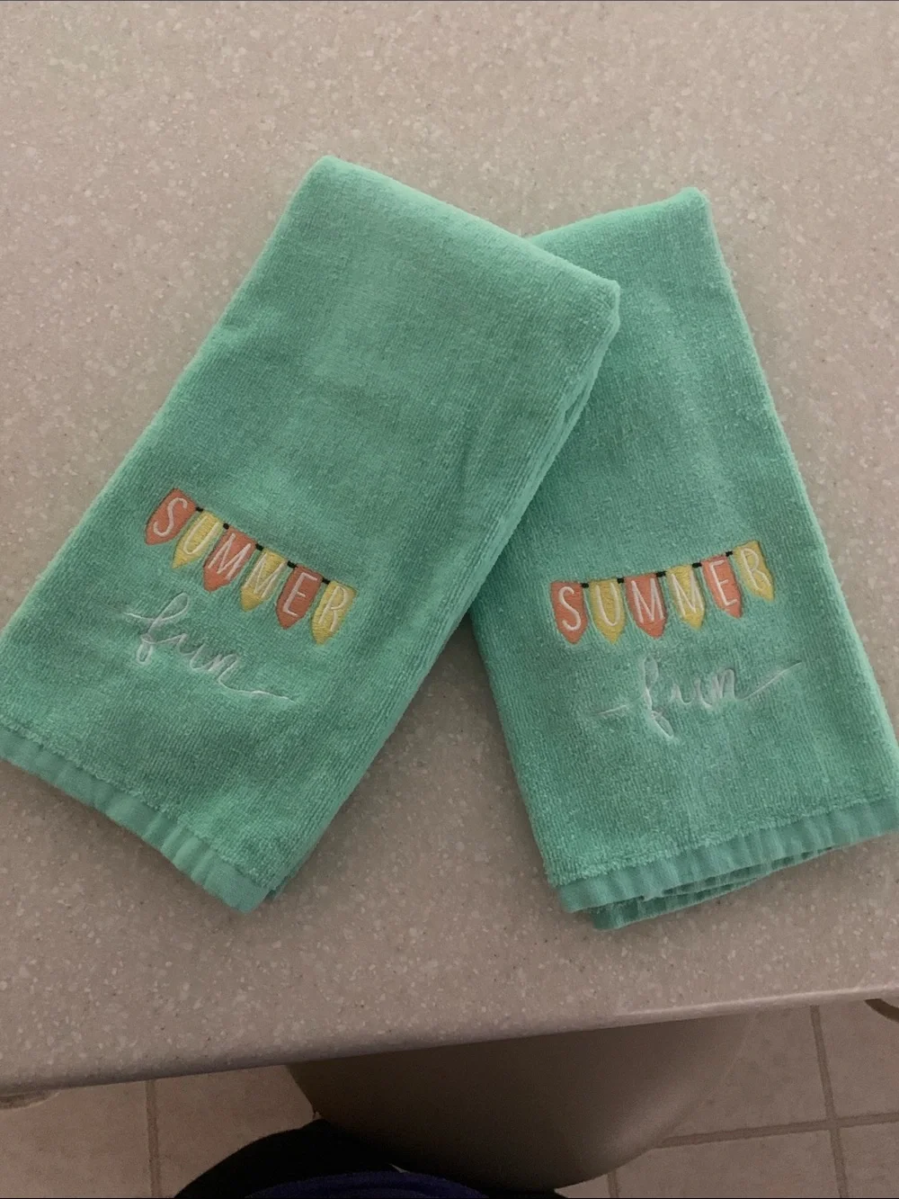 Turquoise 'Summer Fun' Embroidered medium size Hand Towels - Set of 2
